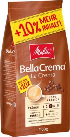 MELITTA Ganze Kaffeebohnen BellaCrema LaCrema 1100 G Vollmundig Ausgewogen