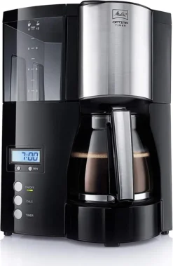 Melitta Optima Timer 100801 Bk, Filterkaffeemaschine Mit Glaskanne Und Timer-Funktion, Abnehmbarer Wassertank, Schwarz