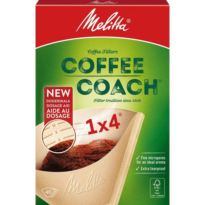 Melitta Filtertüten Coffee Coach 1x4, Größe 4, Naturbraun, 40 Stück 3 Melitta Filtertüten Coffee Coach 1x4, Größe 4, Naturbraun, 40 Stück