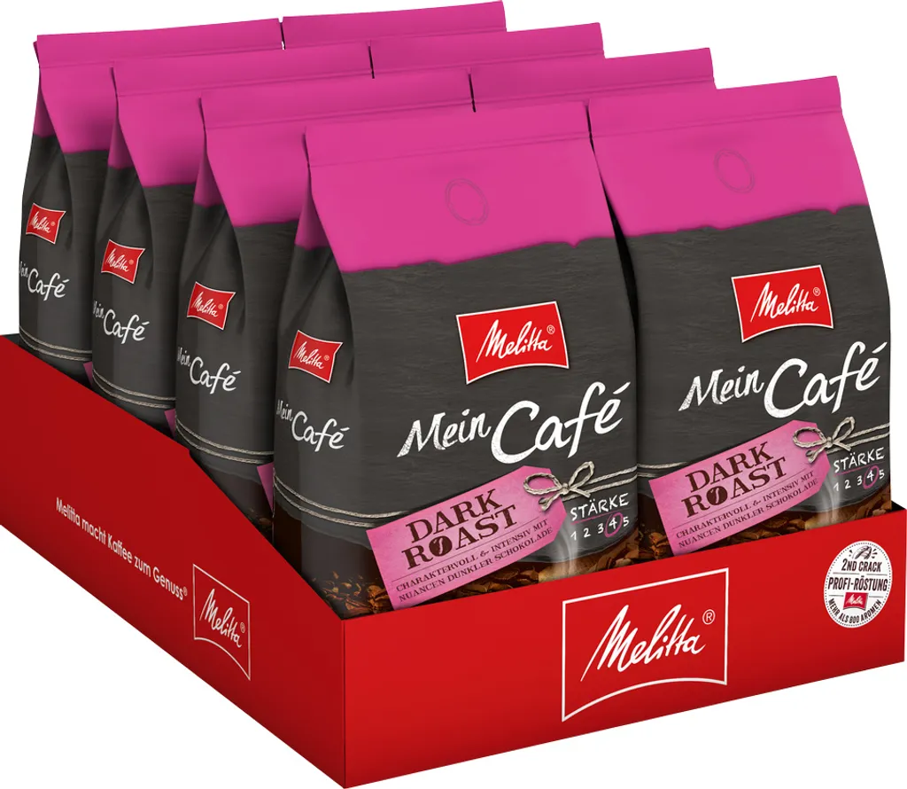 MELITTA Ganze Kaffeebohnen Mein Café Dark Roast 8x1 Kg Charaktervoll Intensiv 3 MELITTA Ganze Kaffeebohnen Mein Café Dark Roast 8x1 Kg Charaktervoll Intensiv