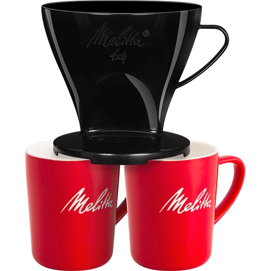 Kaffeefilter 1x4® & 2 Melitta® Porzellanbecher 3 Kaffeefilter 1x4® & 2 Melitta® Porzellanbecher